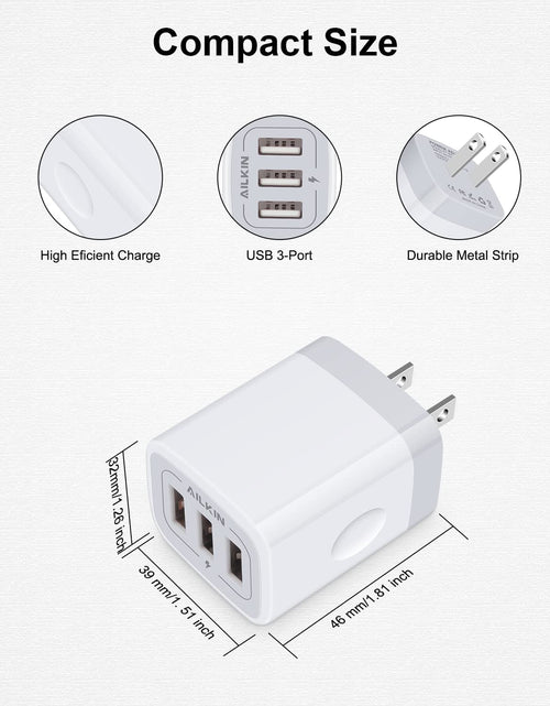 Load image into Gallery viewer, USB Charger Cube, Wall Charger Plug,  3.1A 3-Muti Port USB Adapter Power Plug Charging Station Box Base for Iphone 17 16 15 14 13 12 Pro Max Mini SE 11 Pro Max Samsung Phones Charging Block
