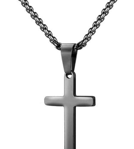 Cross Necklace for Men - Stainless Steel Silver Gold Black Plain Cross Pendant Necklace Simple Jewelry Gifts, 16-24 Inches Chain