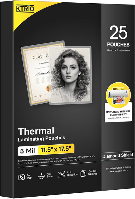 Laminating Sheets Thermal Laminate Pouches, Hold 11 X 17 Inch Sheet 25 Pack, 5 Mil Clear Laminated Pouch 11.5 X 17.5 Inch Lamination Paper for Laminator, round Corner, Home & Office